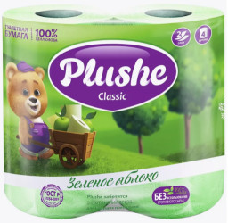 Бумага туалетная Plushe Classic 4 рулона 2 слоя Зеленое яблоко 18 метров