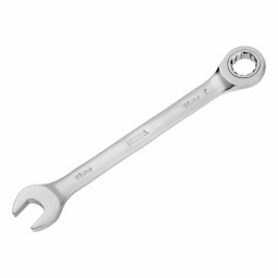 Ключ комбинированный трещоточный, 18 мм, CrV, матовый хром Denzel