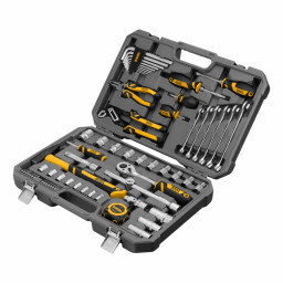 Набор инструментов, 1/2", 1/4", CrV, S2, пластиковый кейс, 64 предмета Denzel