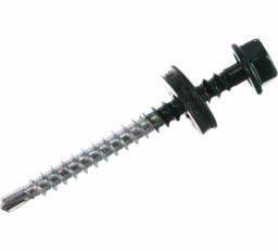 Саморез 4,8*50 сверло,гол.шестигр.с шайбой, RAL 6005 Зеленый мох) Pront