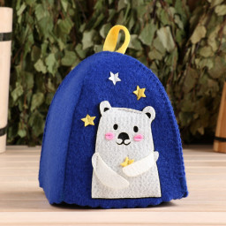 Шапка для бани с аппликацией Застенчивый Мишка