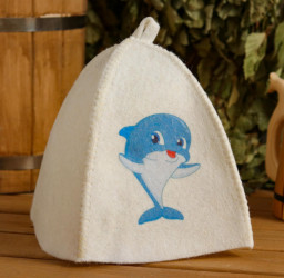 Шапка для бани с детским принтом Дельфин белая 5312302