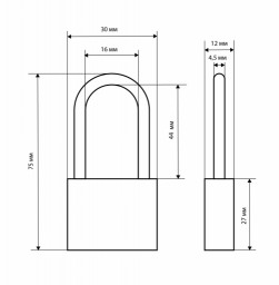 Замок навесной СТАНДАРТ HG-330L длинная дужка d4,5мм ЕВРОПАКЕТ